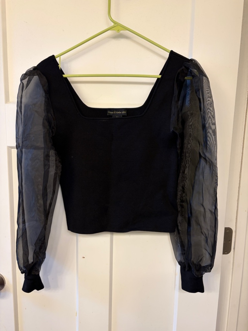 Sheer Puff Sleeve Black Top - Brand: House of Harlow 1960